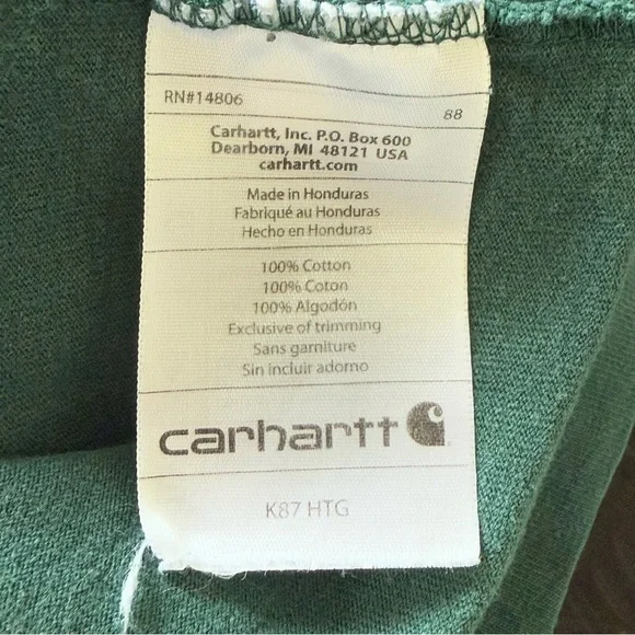 Carhartt K87 Original Fit Short Sleeve Pocket Tee-Green Men’s Size Large Tall - Picture 6 of 9